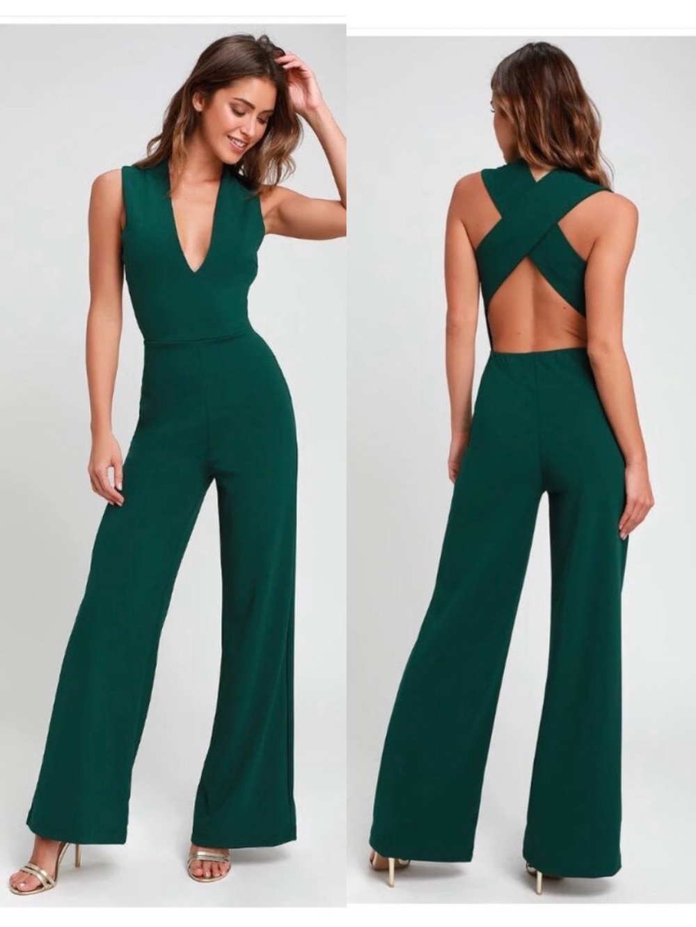 Lulu's thinking out loud.  Green Sleeveless Wide-Leg Jumpsuit. NEW with Tag.